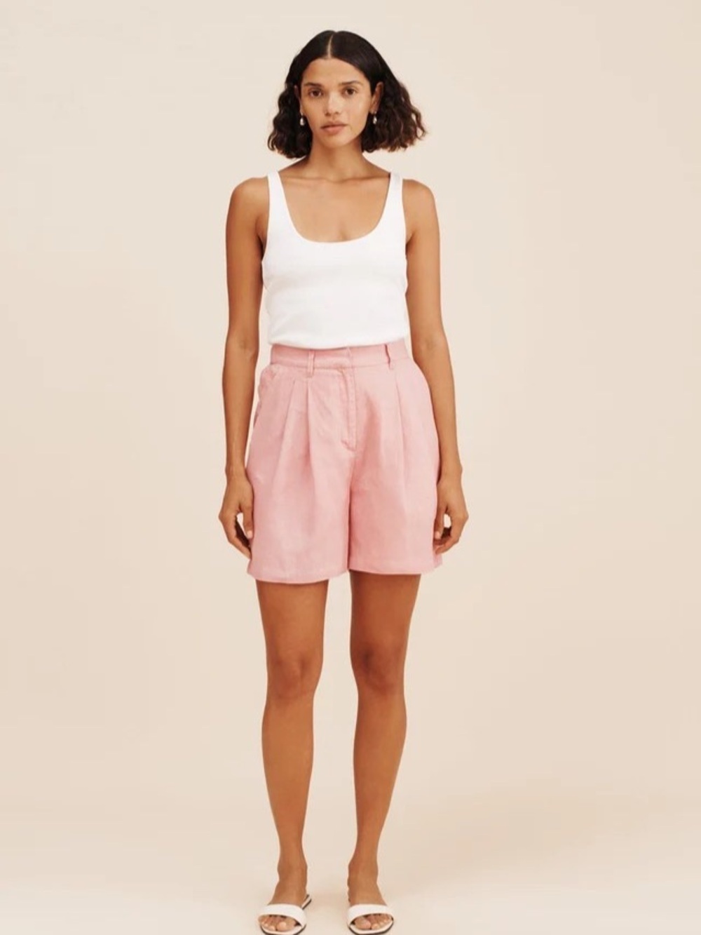 POSSE 100% Linen Pink Pleated High Rise Shorts S Resort Coastal Luxury